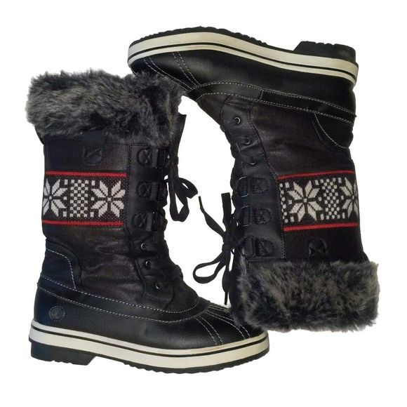 Northside Black Faux Fur Mid Calf Snow Boots Women's Size 8 - Picture 1 of 11